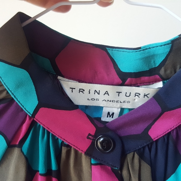 Multicolored hexagon printed silk blouse - Picture 5 of 7